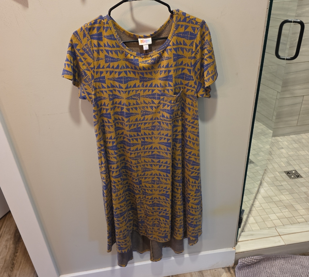 LuLaRoe Blue and Mustard Abstract Dress